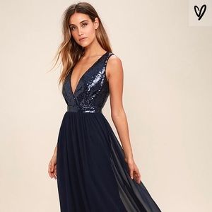 Lulus Navy blue sequin maxi dress